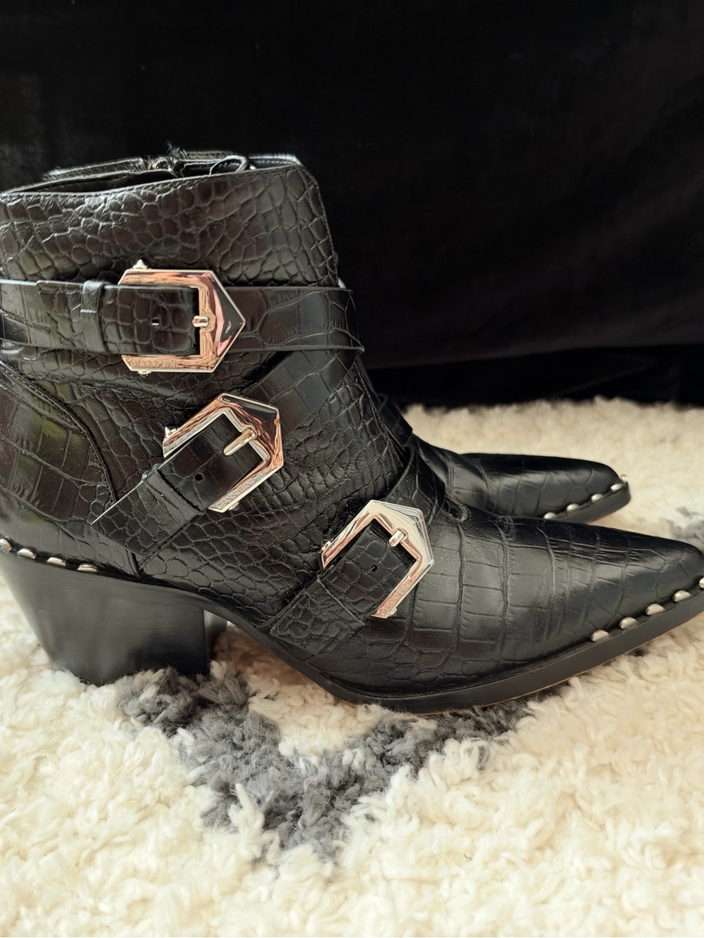Gianni Bini Jeydda Boot Sz 7.5 Black Buckle Leather Bootie Western